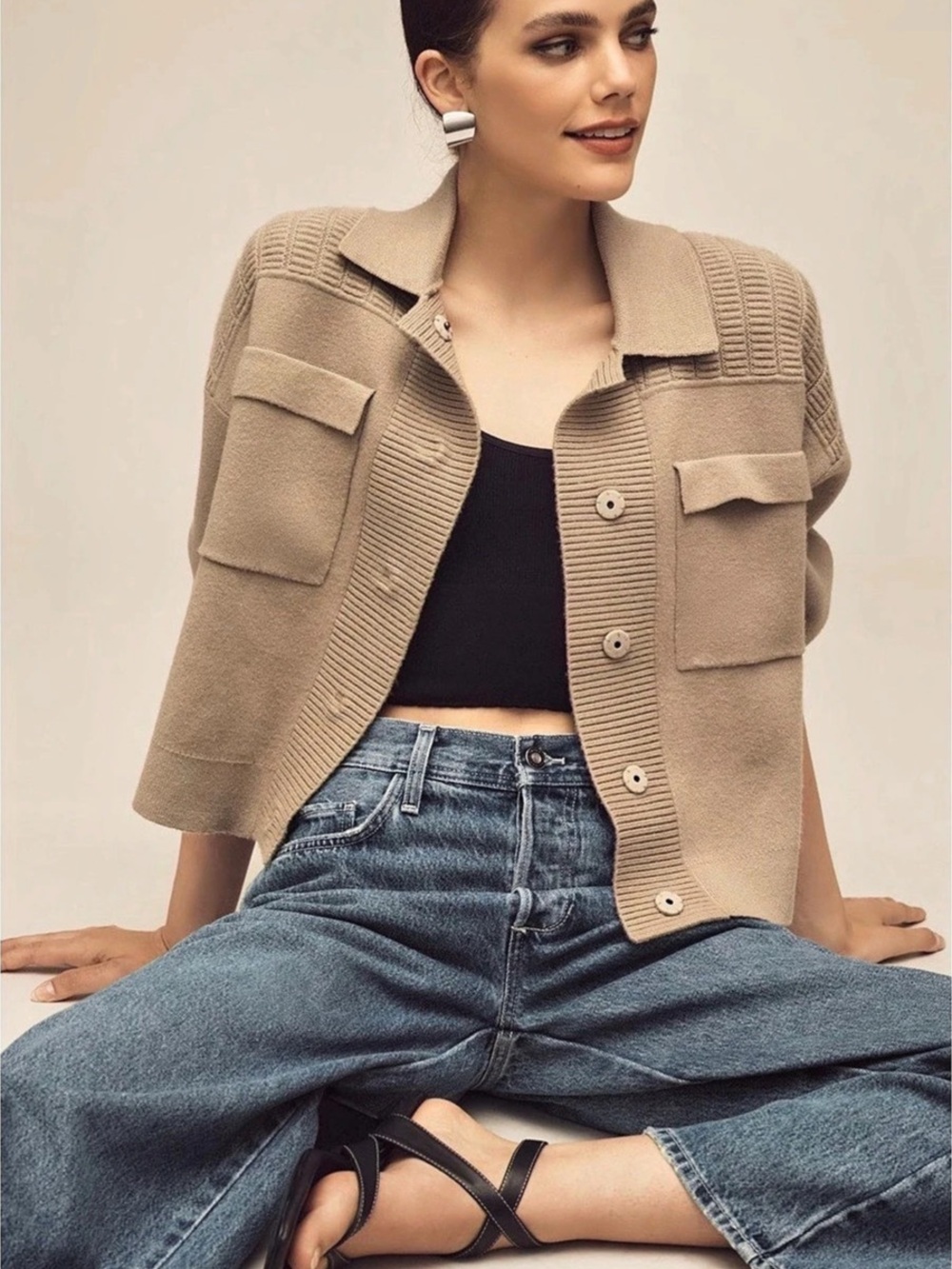 Maeve Pocket Cardigan in Beige